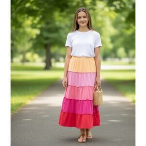 Garnet Hill GH Girls' Cotton Tiered Knit Skirt sz14